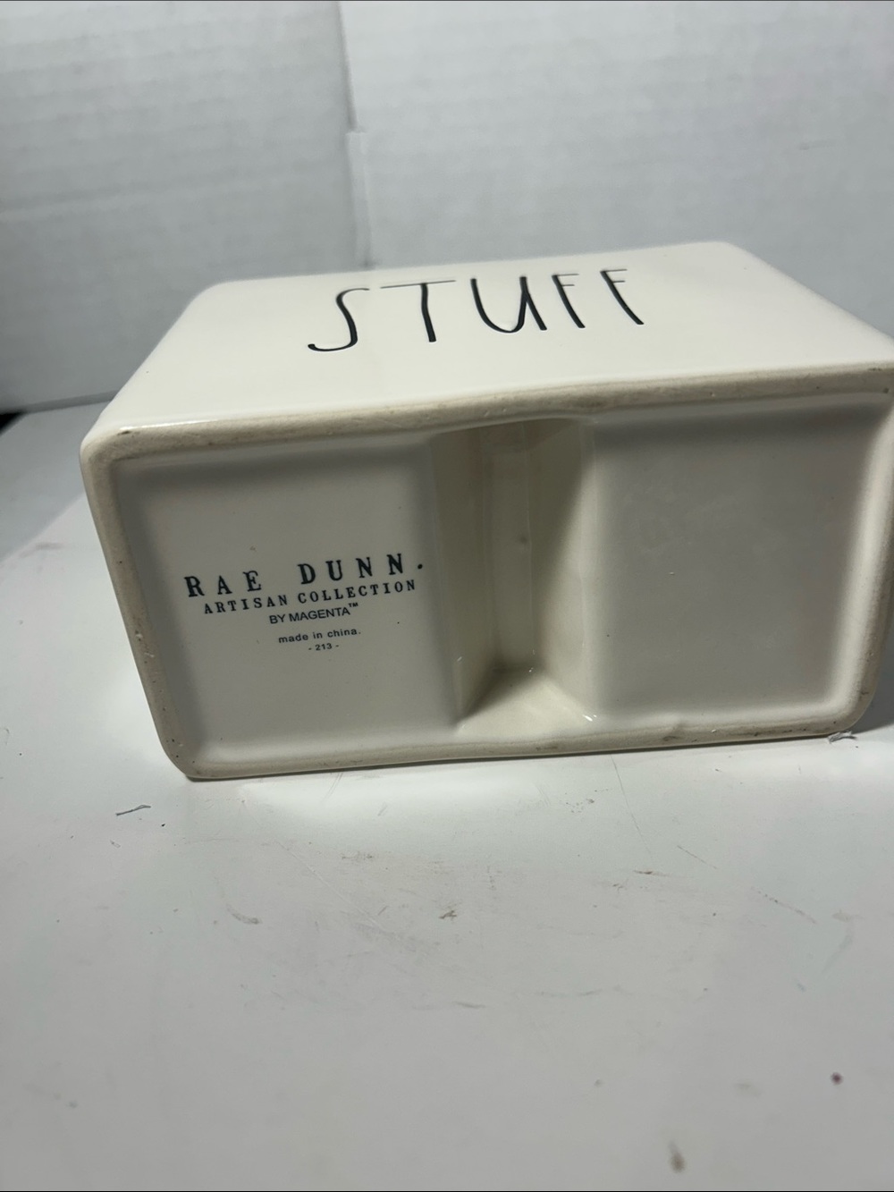 Rae Dunn Cream and Black "STUFF" Ceramic Pencil/Desk Organizer - Picture 2 of 3